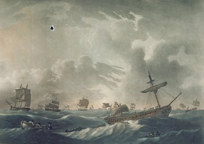 Ramillies Waterlogg&39;d，她的海军上将和船员退出沉船，由弗朗西斯·尤克斯（1745-1812）镌刻于1795年（aquatint） 作者 罗伯特·多德
